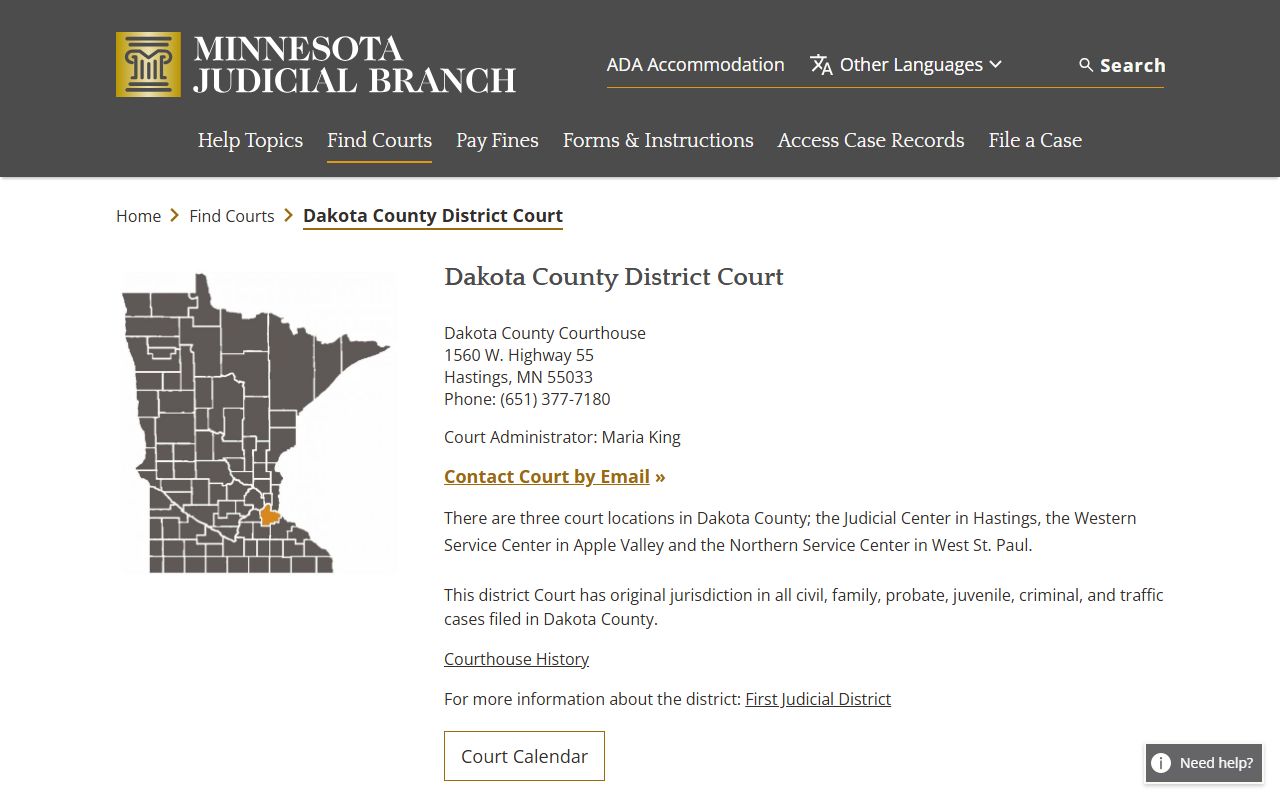 Dakota County court page for Apple Valley DUI records