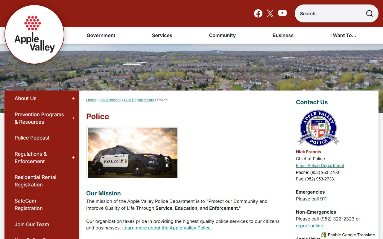 Apple Valley Police Department page for DUI arrest records