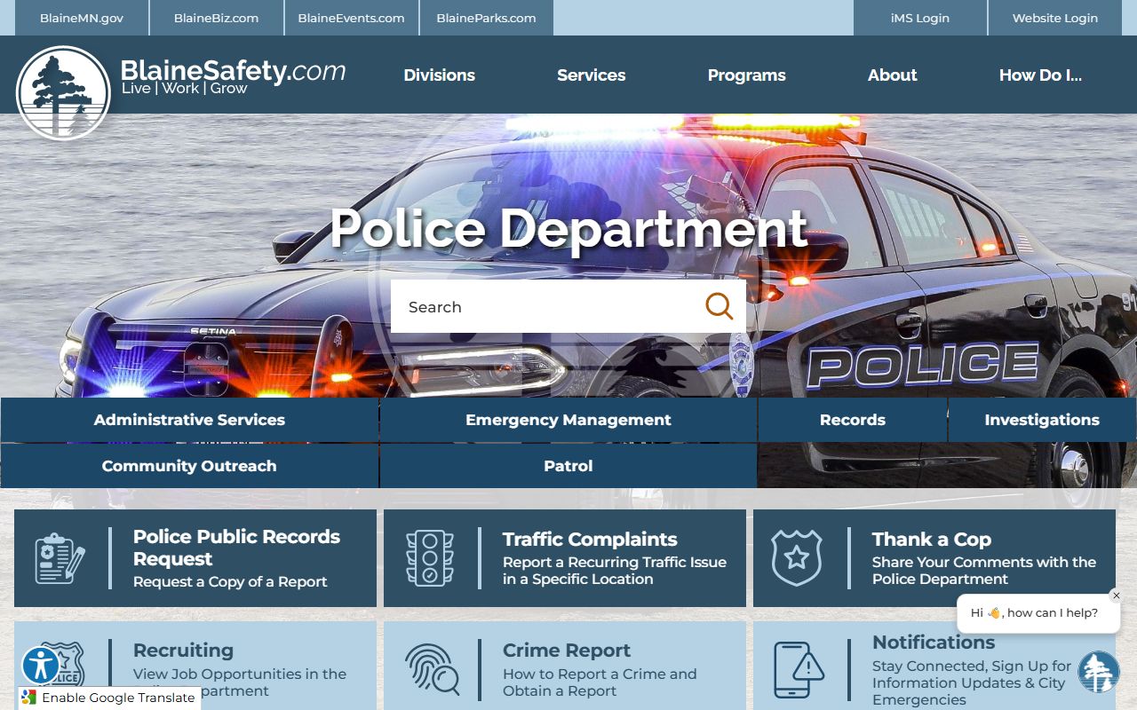 Blaine Police Department page for DUI records