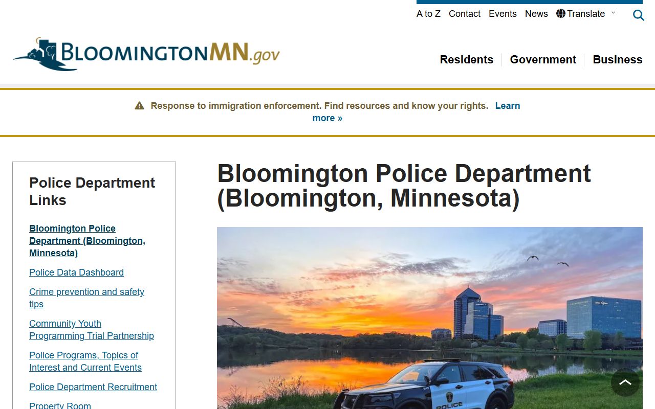 Bloomington Police Department main page for DUI records