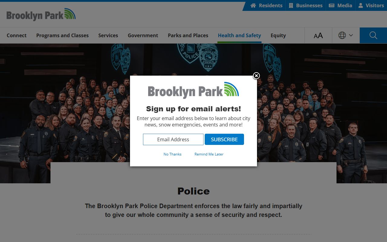 Brooklyn Park Police Department main page for DUI records