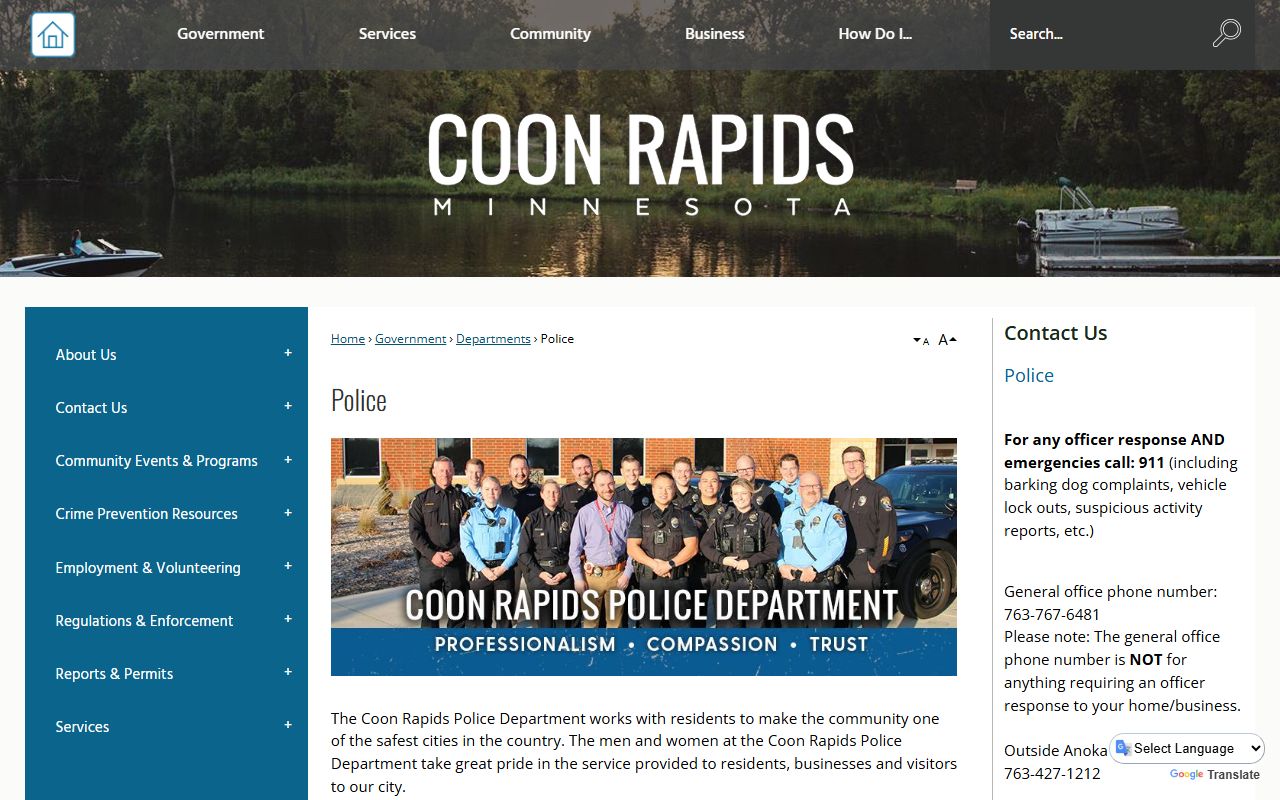 Coon Rapids Police Department page for DUI records