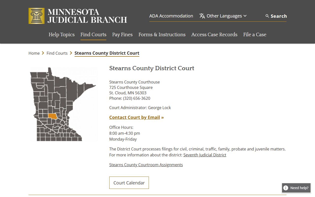 Stearns County court page for St. Cloud DUI records