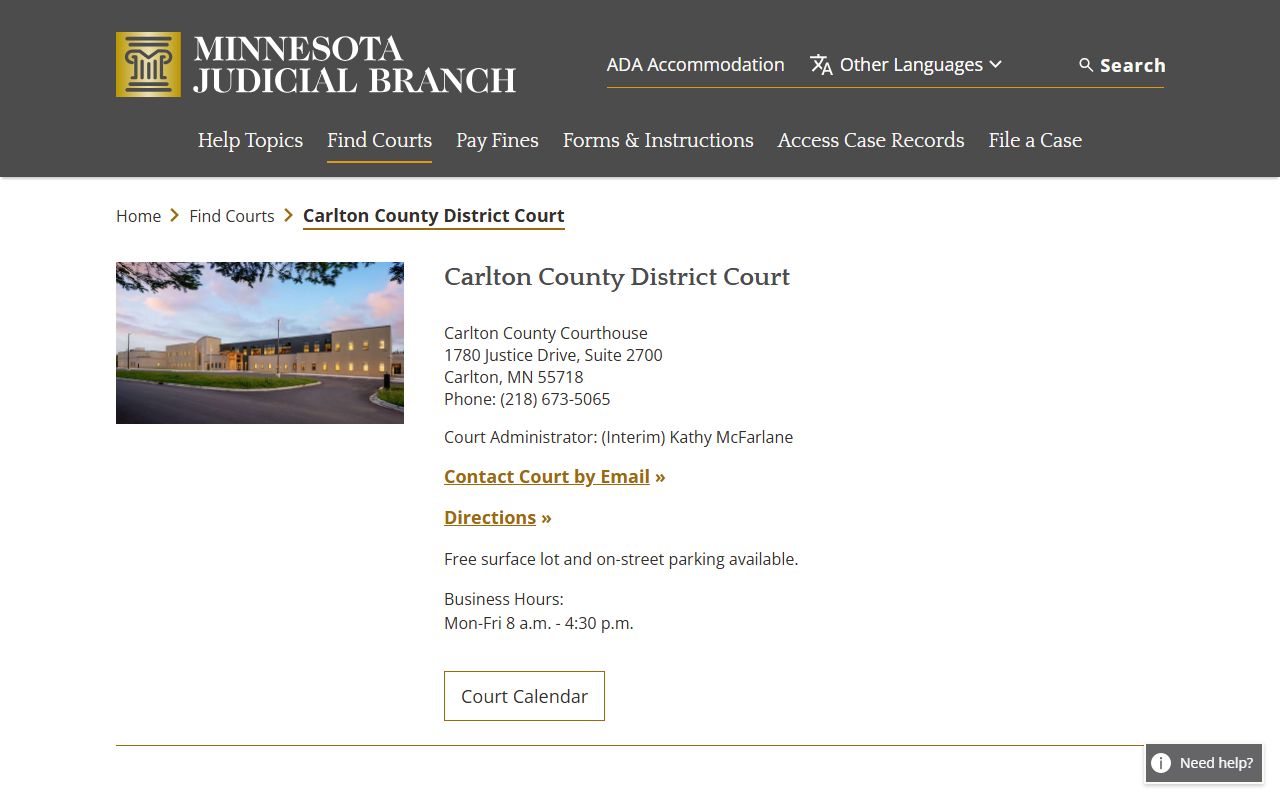 Carlton County District Court page for DUI records