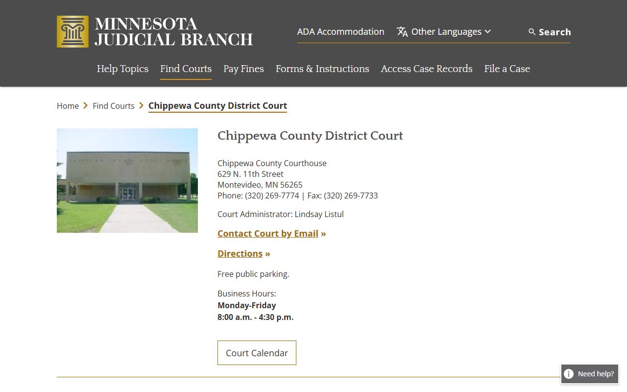 Chippewa County District Court page for DUI records