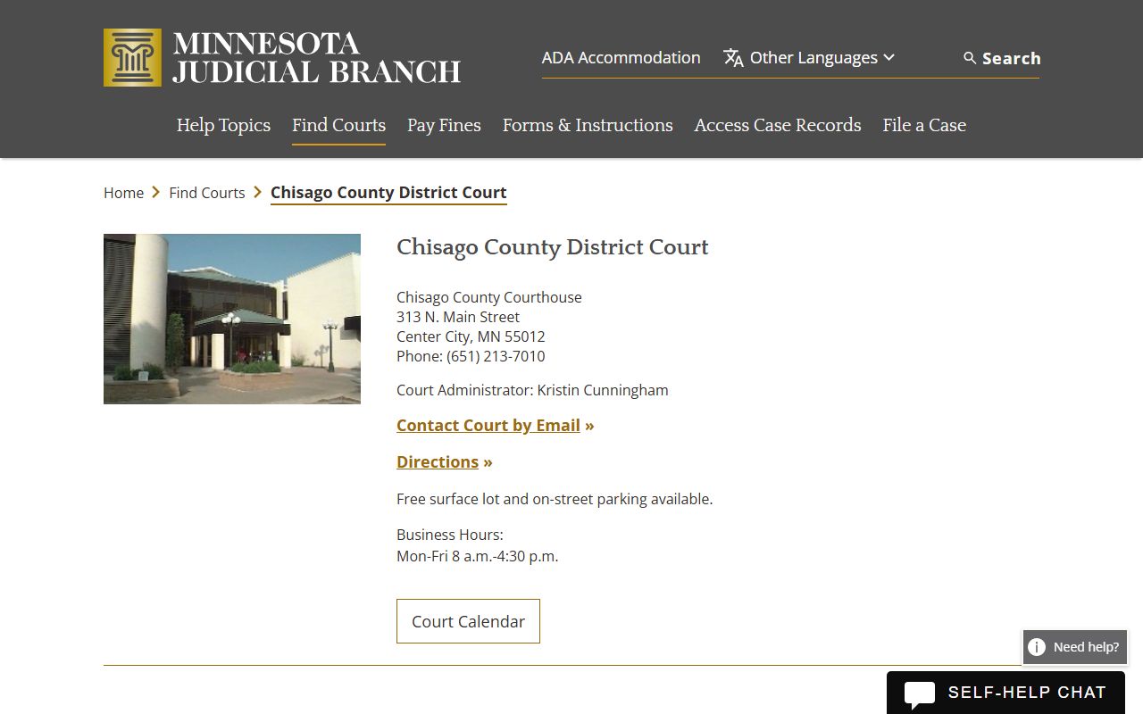 Chisago County District Court page for DUI records access