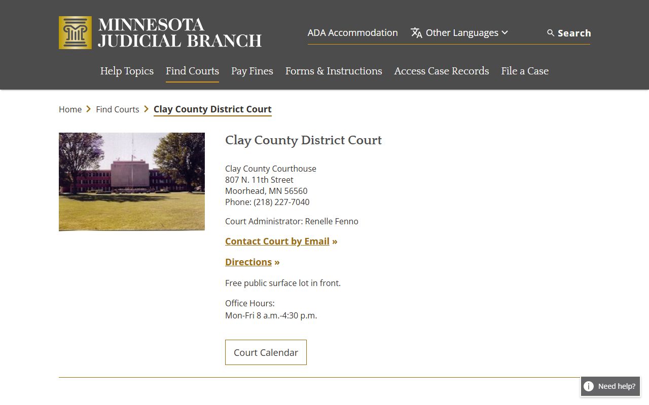 Clay County District Court page for DUI records