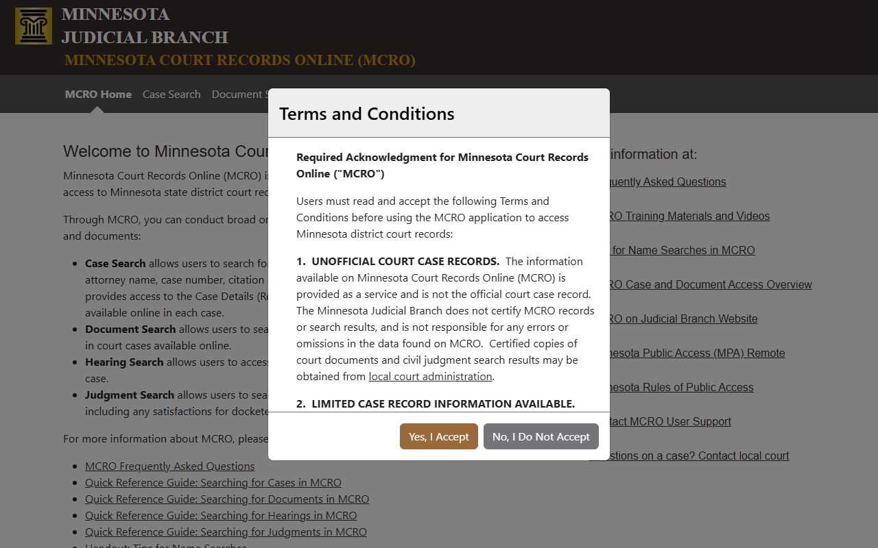 MCRO portal for Clearwater County DUI case search