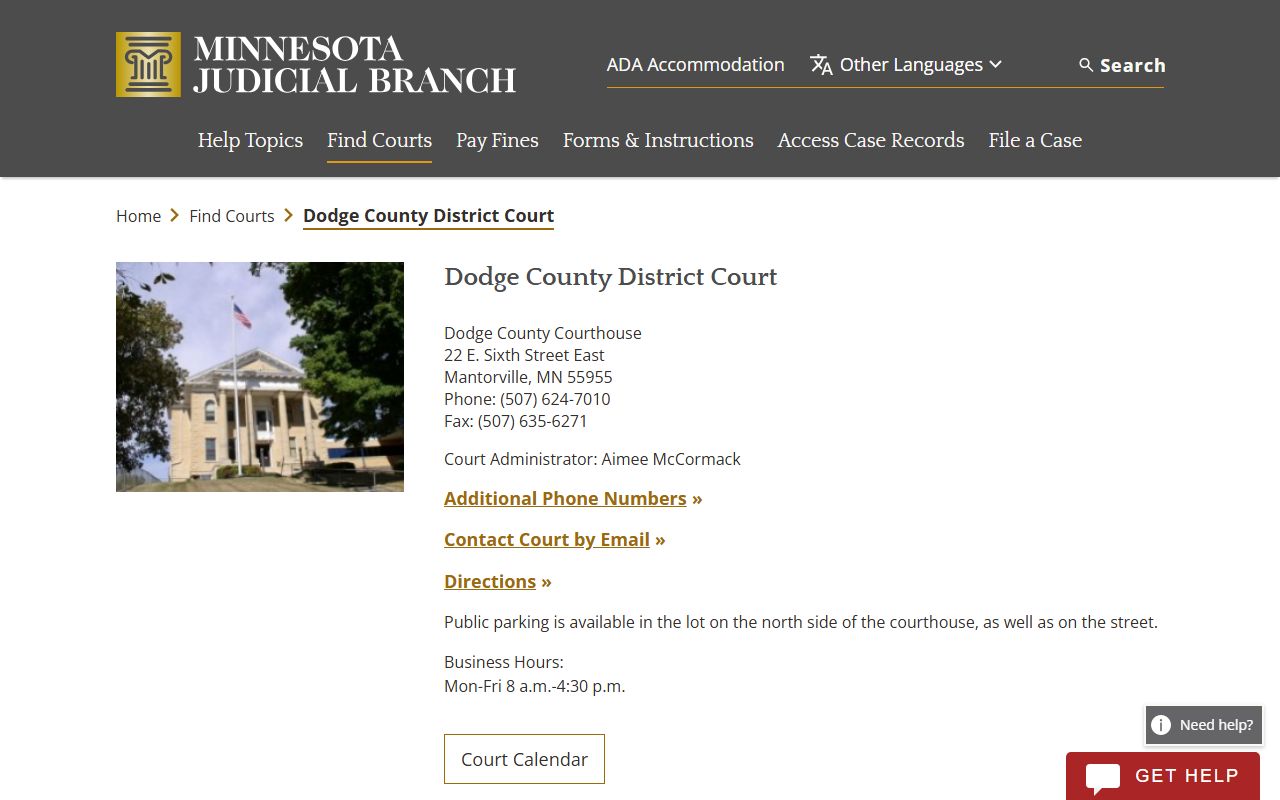 Dodge County District Court page for DUI records