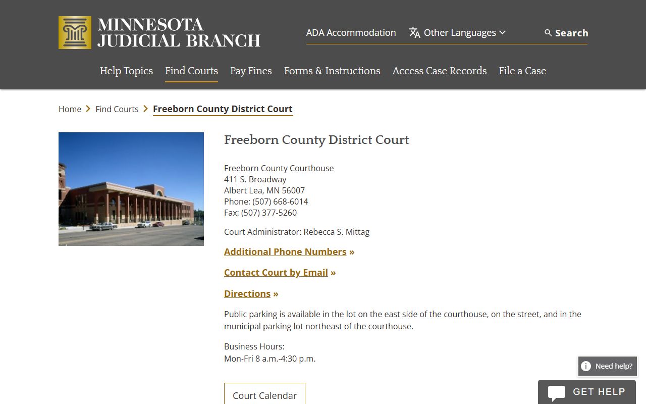 Freeborn County District Court page for DUI records