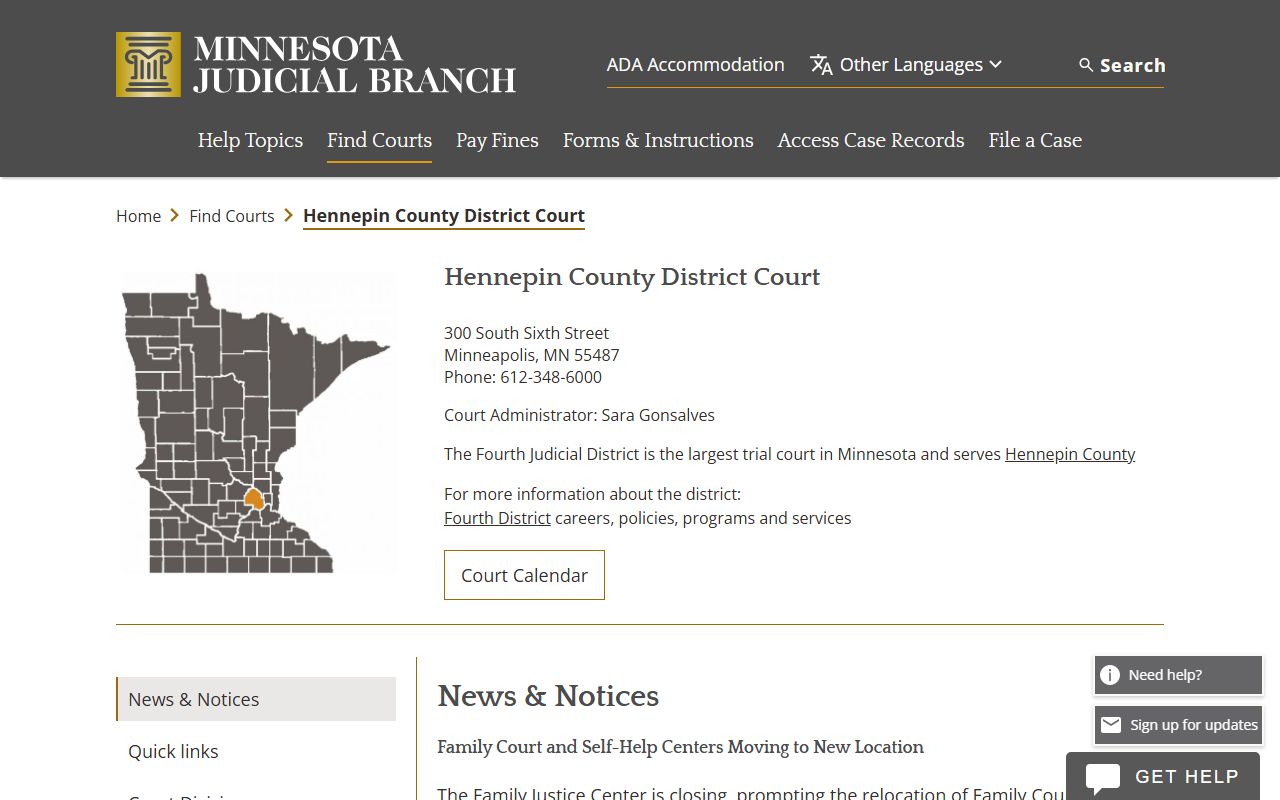 Hennepin County District Court page for DUI records