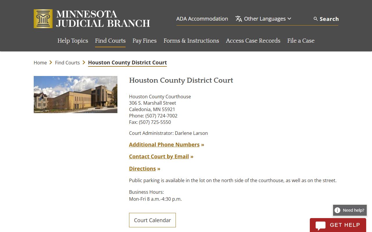 Houston County District Court page for DUI records