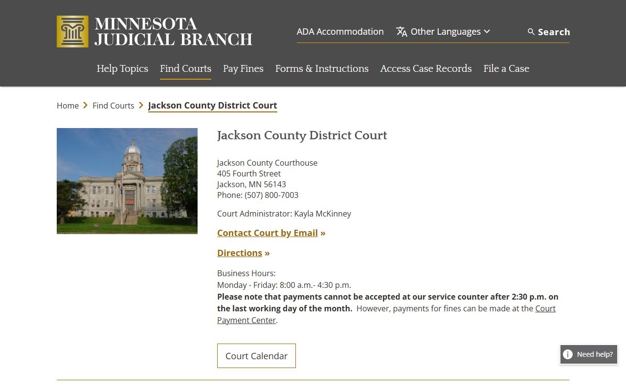 Jackson County District Court page for DUI records
