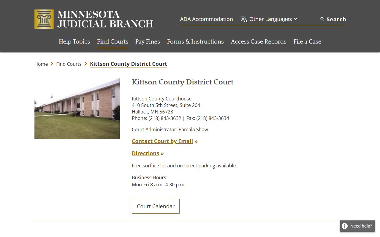 Kittson County District Court page for DUI records