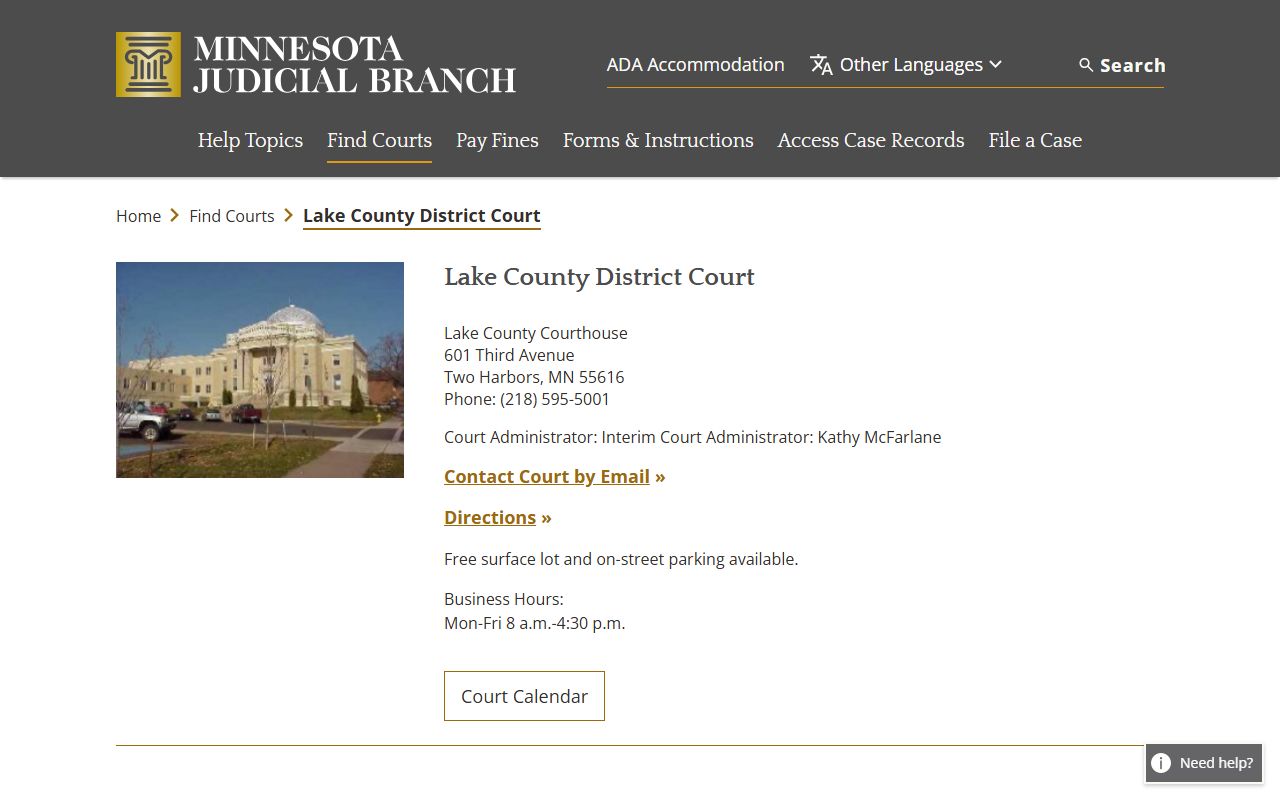 Lake County District Court page for DUI records