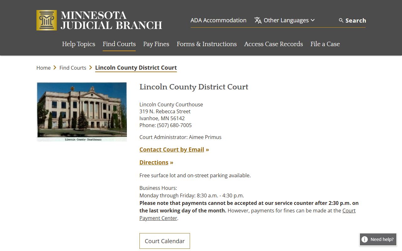 Lincoln County District Court page for DUI records