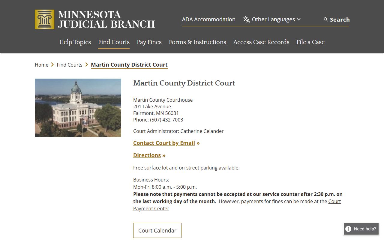 Martin County District Court page for DUI records