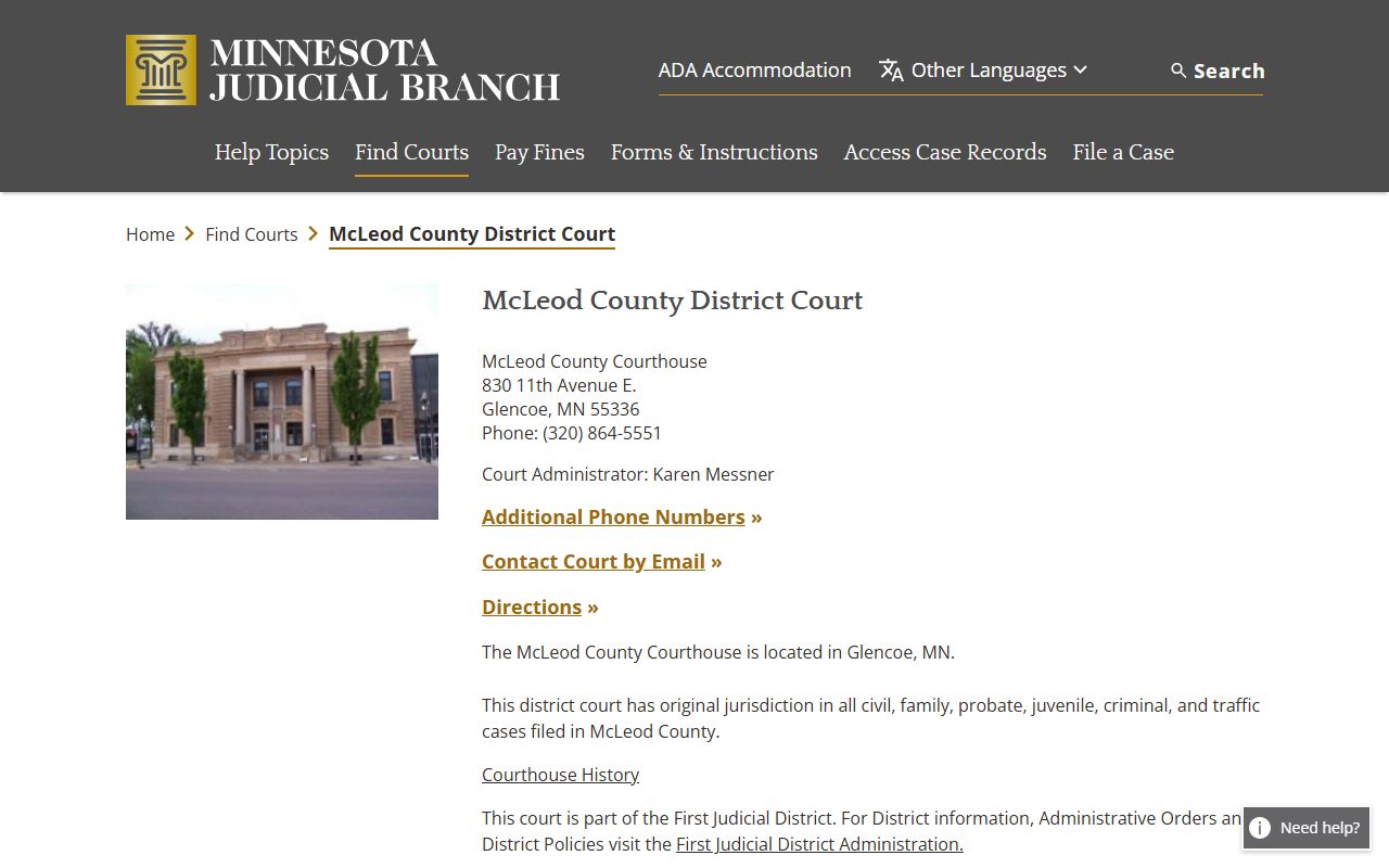McLeod County District Court page for DUI records