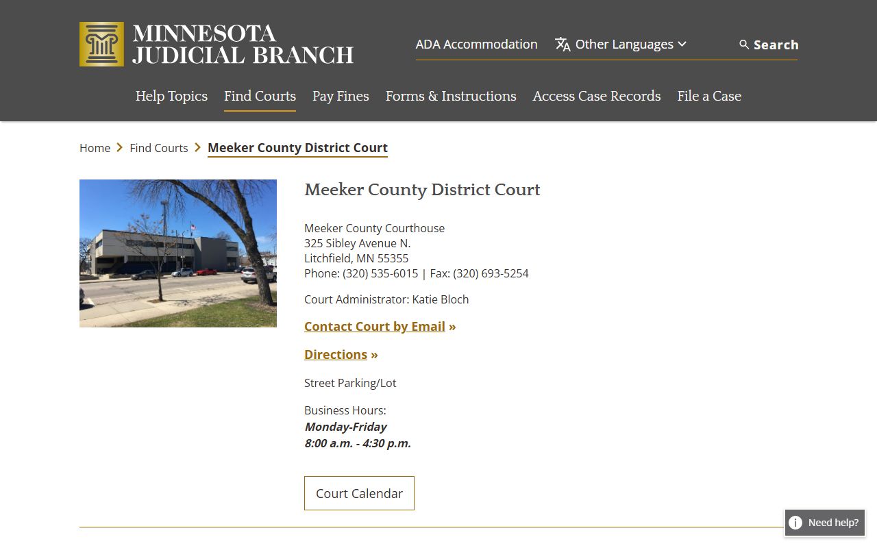 Meeker County District Court page for DUI records