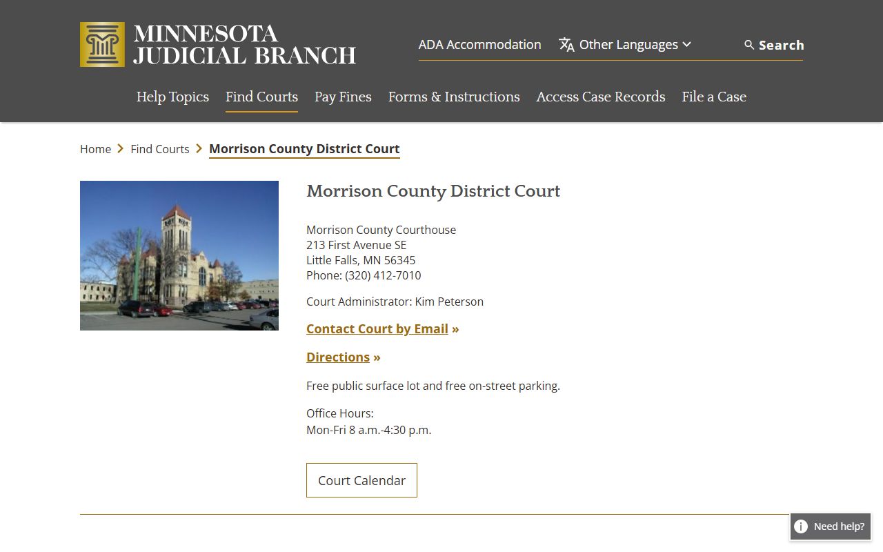 Morrison County District Court page for DUI records