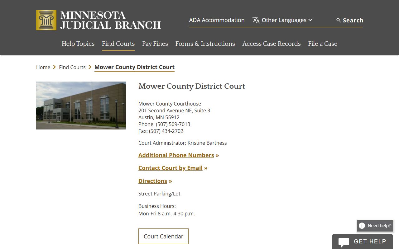 Mower County District Court page for DUI records