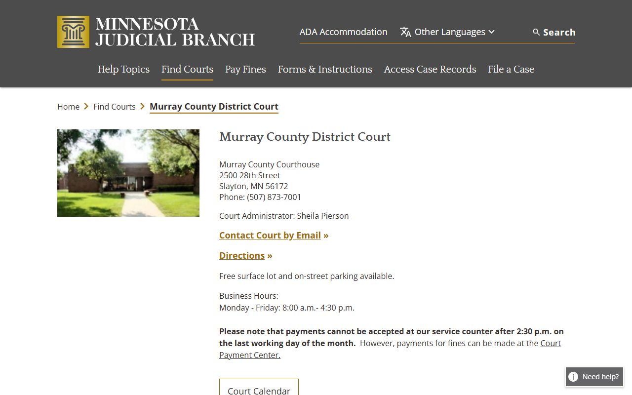 Murray County District Court page for DUI records