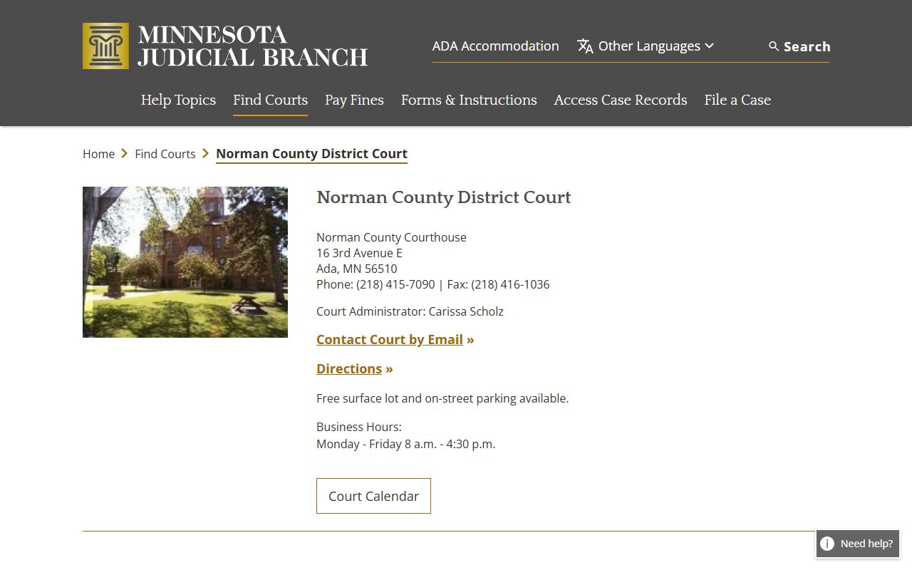 Norman County District Court page for DUI records
