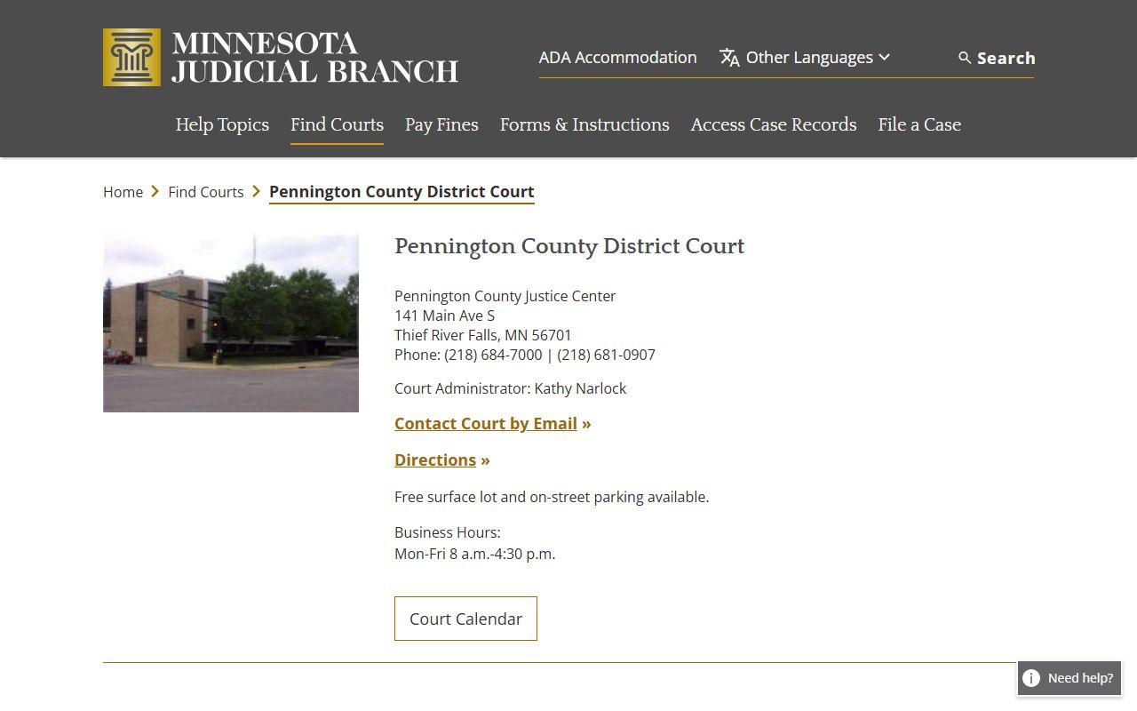Pennington County DUI records court page
