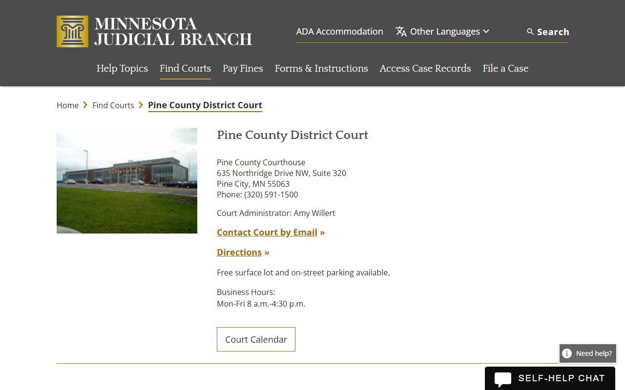 Pine County DUI records court page