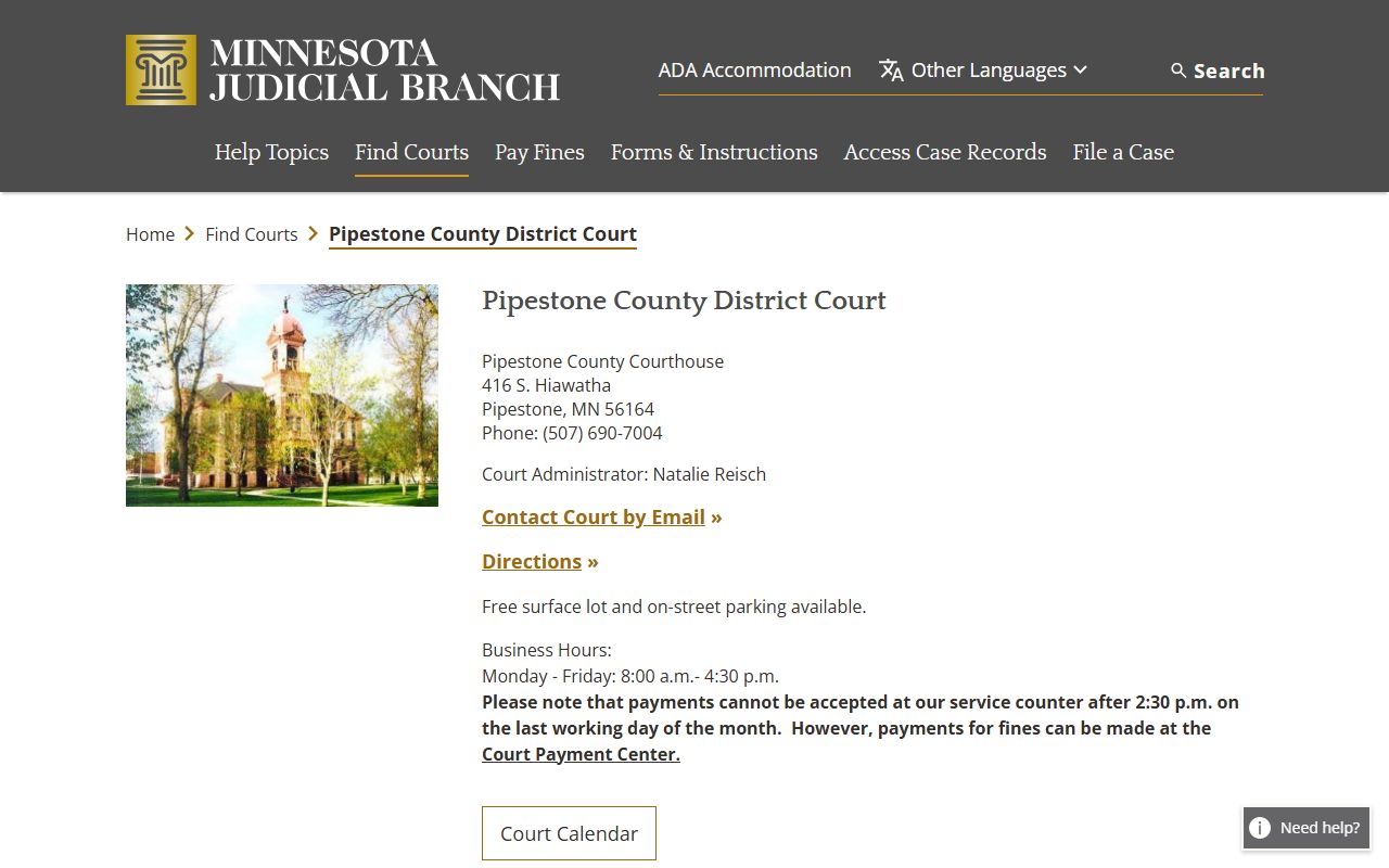 Pipestone County DUI records court page