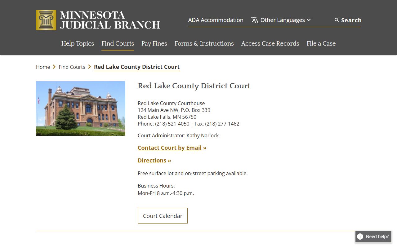 Red Lake County DUI records court page
