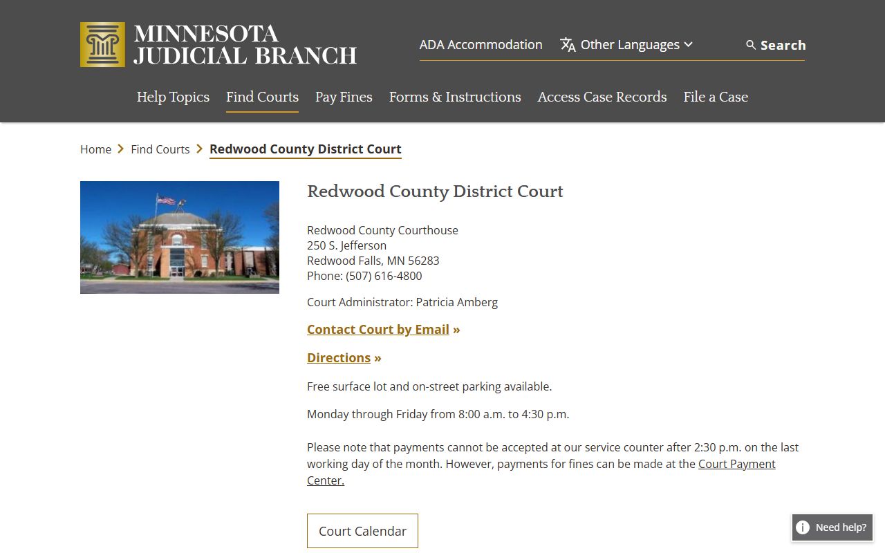 Redwood County DUI records court page