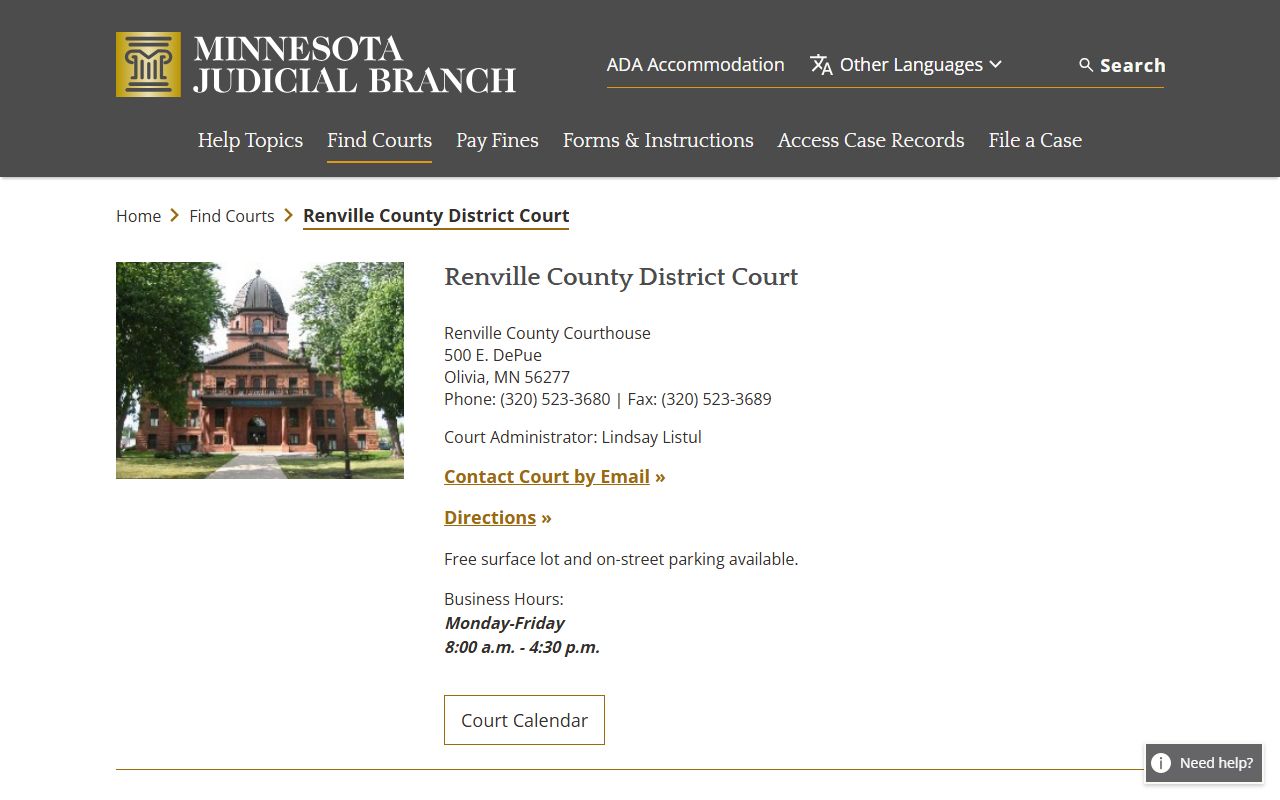 Renville County DUI records court page