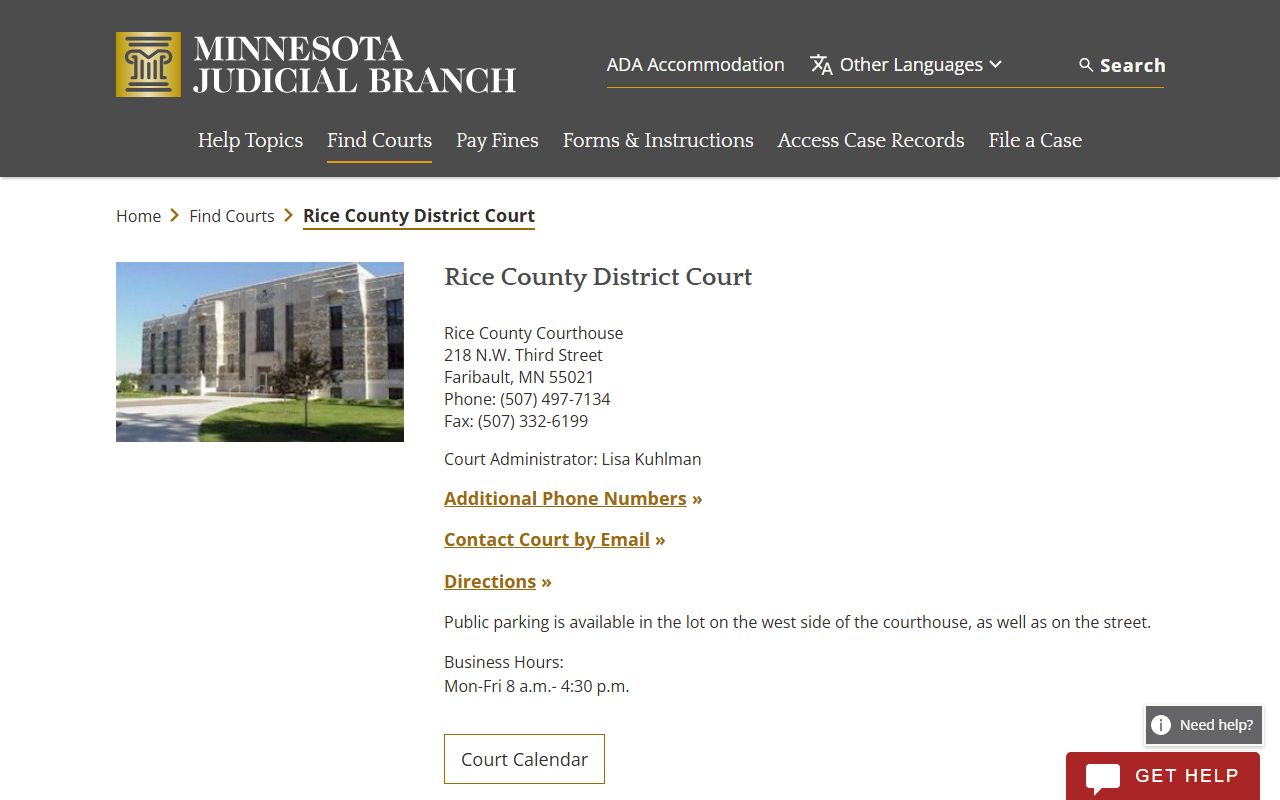 Rice County DUI records court page