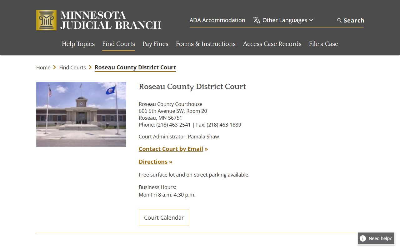 Roseau County DUI records court page