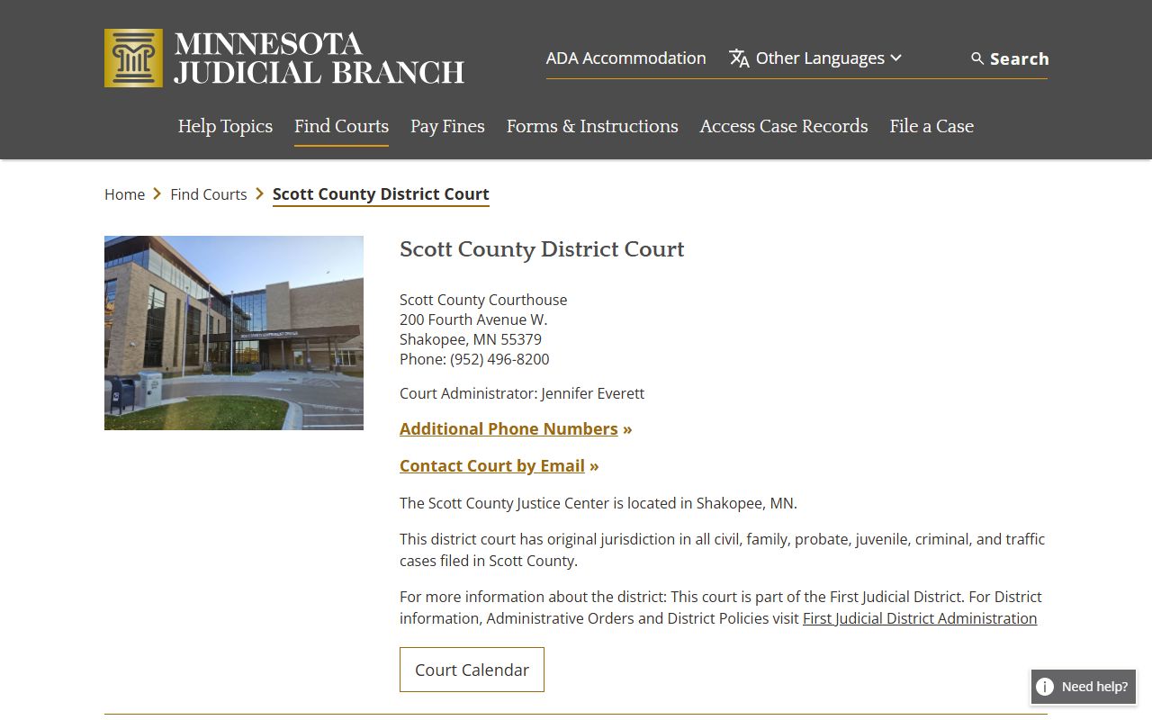 Scott County District Court page for DUI records access