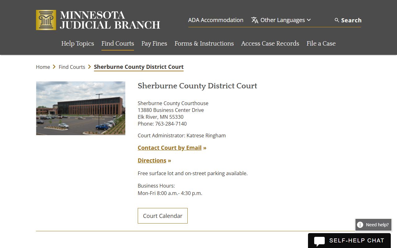 Sherburne County District Court page for DUI records