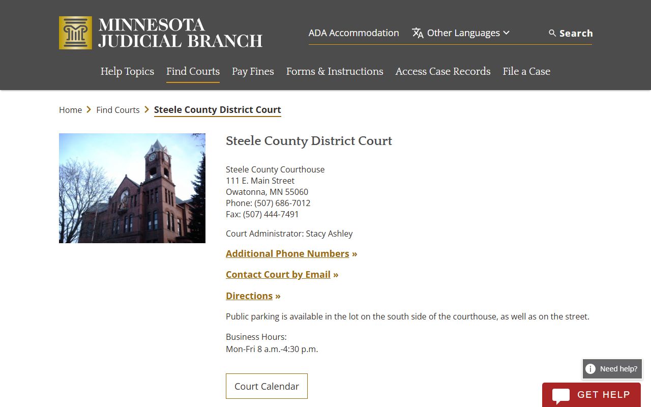 Steele County District Court page for DUI records