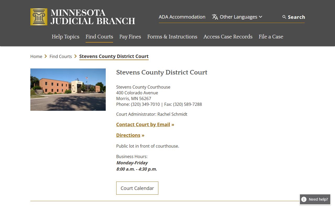 Stevens County District Court page for DUI records