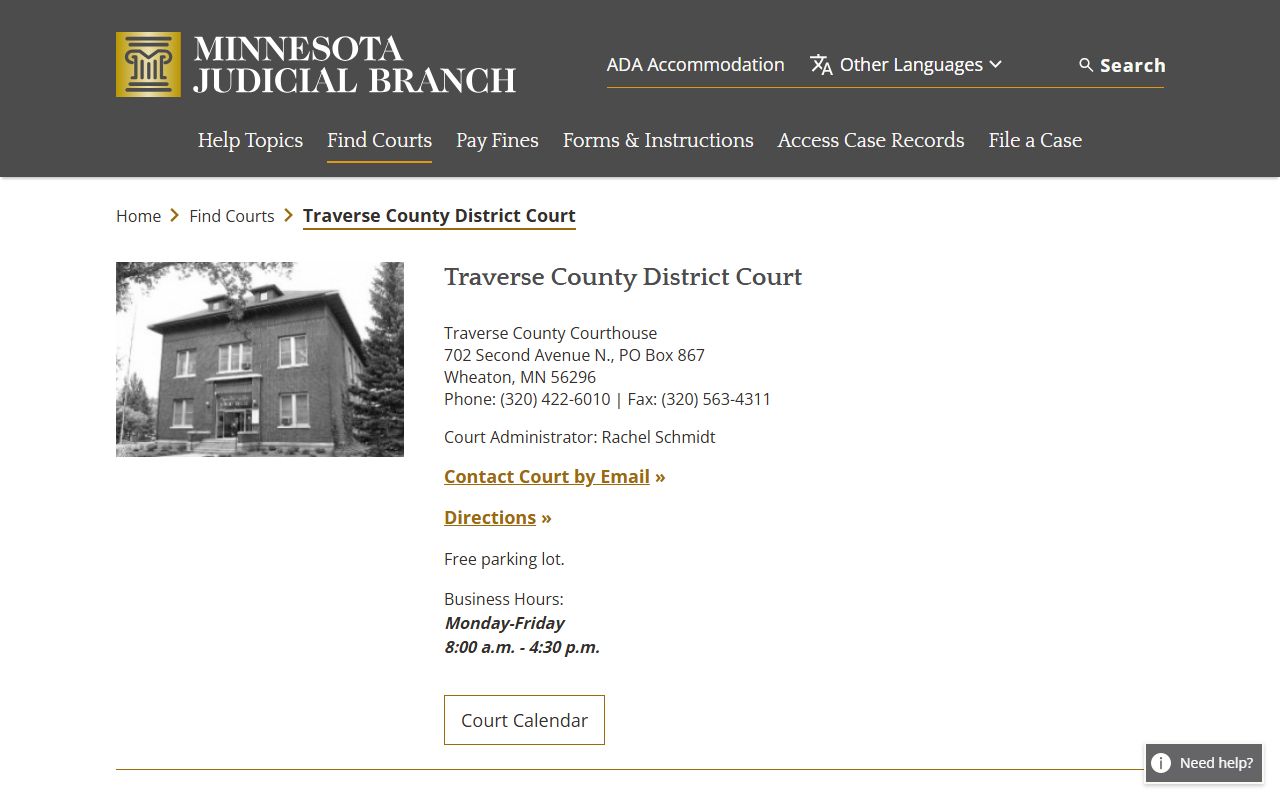 Traverse County District Court page for DUI records