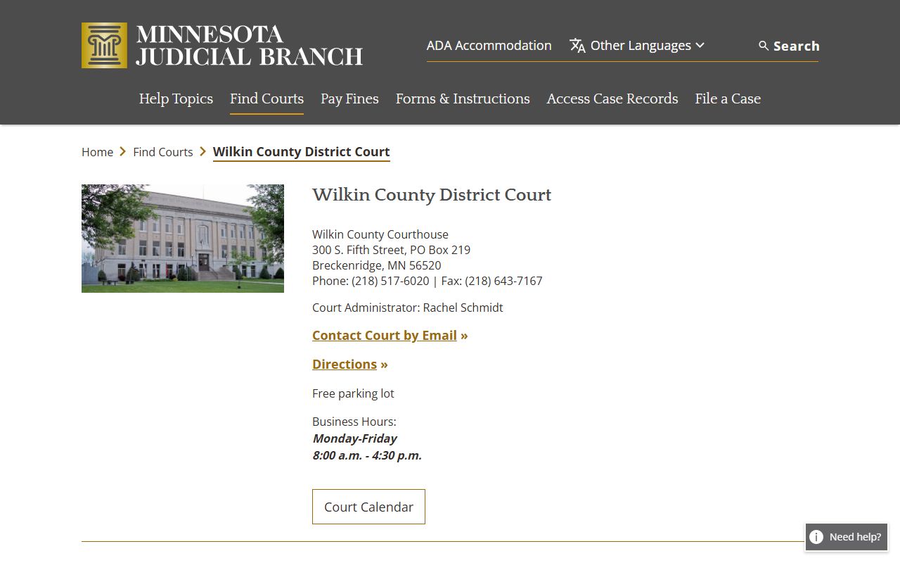 Wilkin County District Court page for DUI records