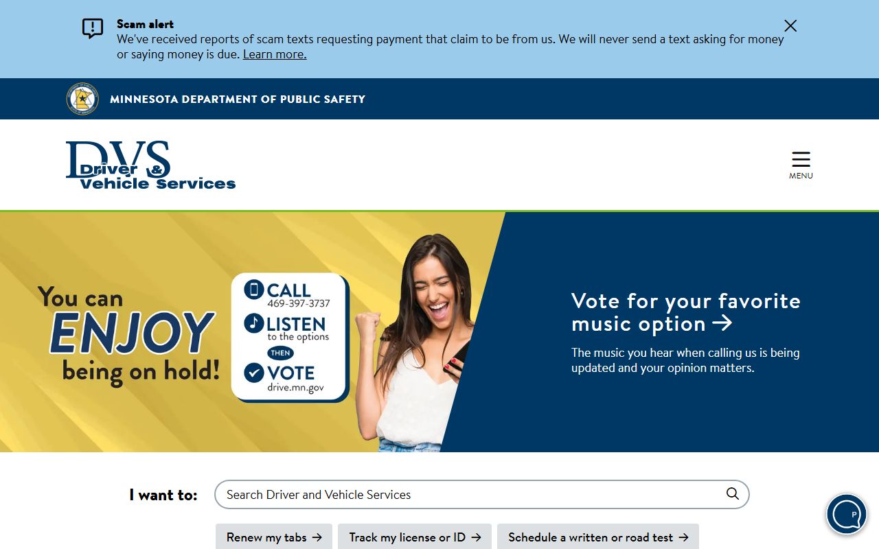 Minnesota DUI Records DVS homepage