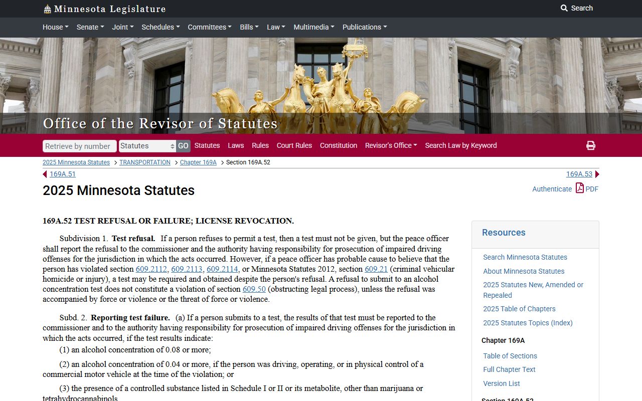 Minnesota DUI Records license revocation statute