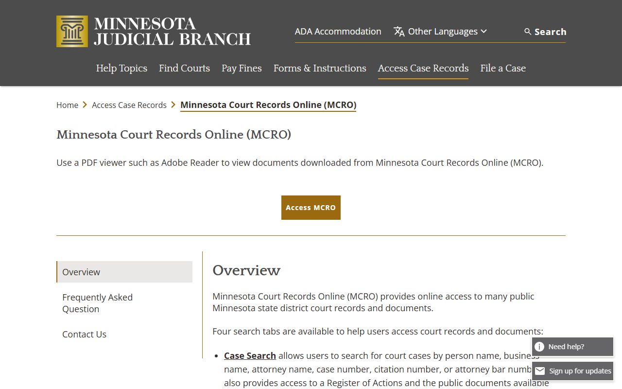 Minnesota DUI Records MCRO homepage