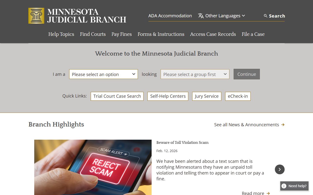 Minnesota DUI Records judicial branch homepage